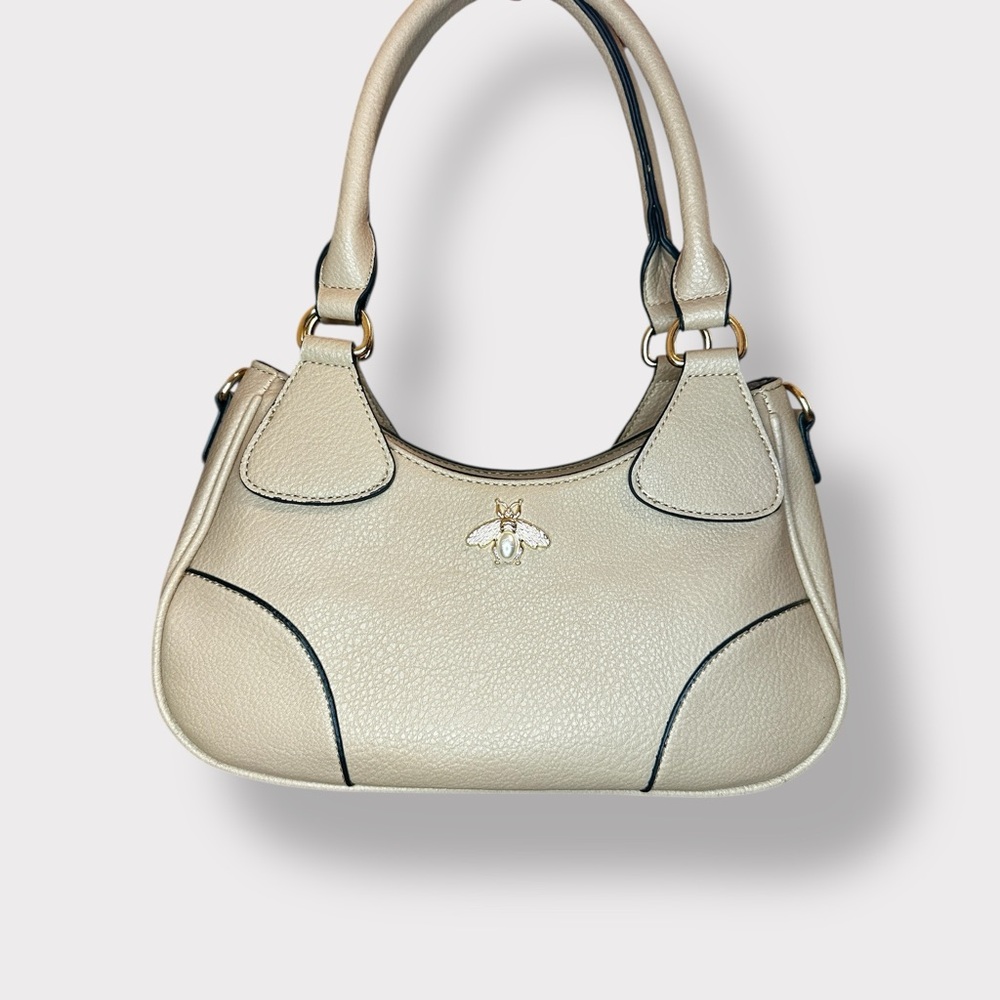 Elegant Cream Pebbled Handbag with Bee Accent NWOT